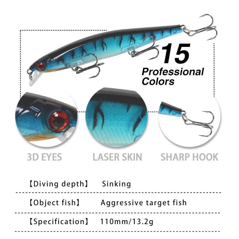 Cebo crankbait POETRYYI 3D láser para lucio – acción profunda - imagen 5