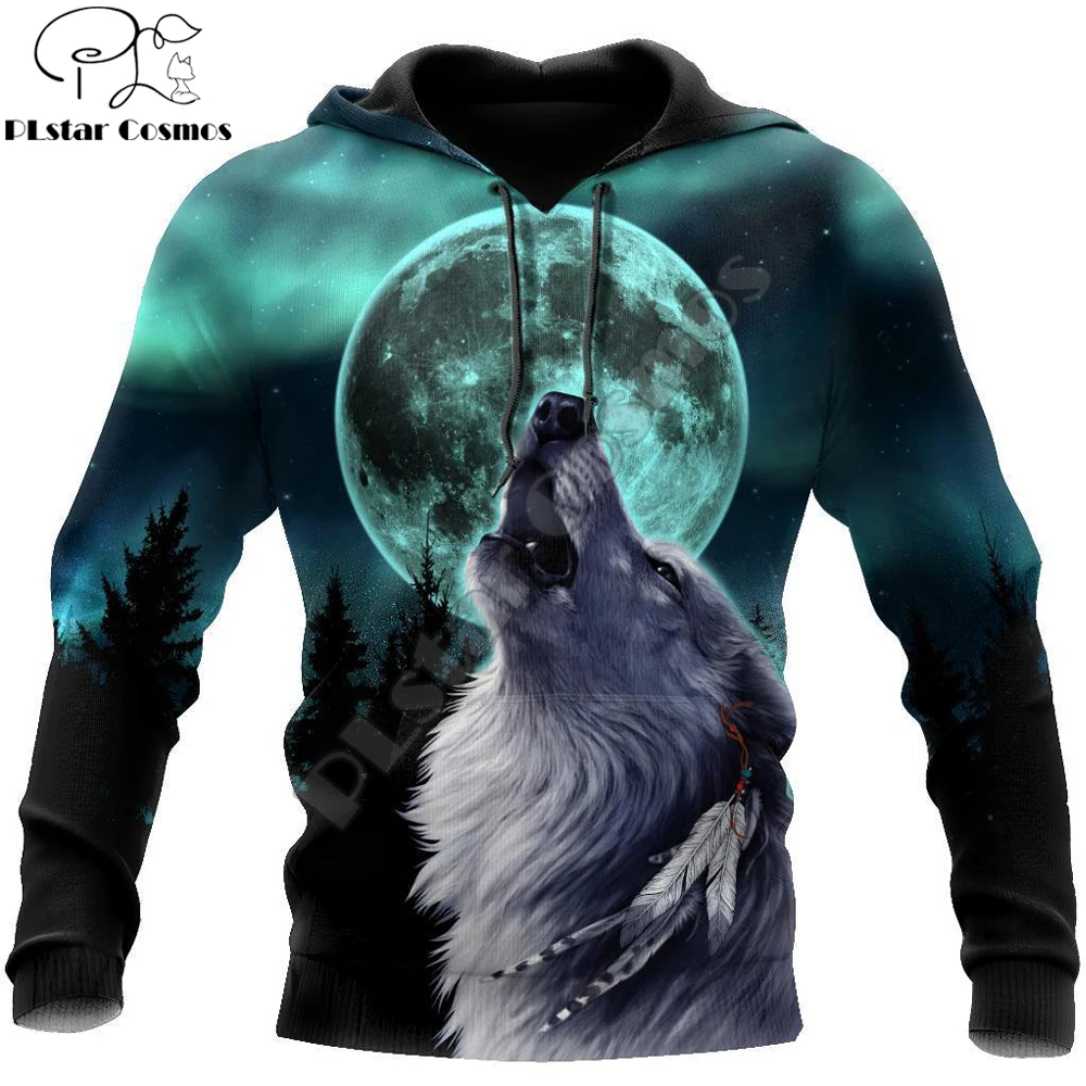 Sudadera con capucha 3D lobo y luna – estilo urbano unisex - imagen 2