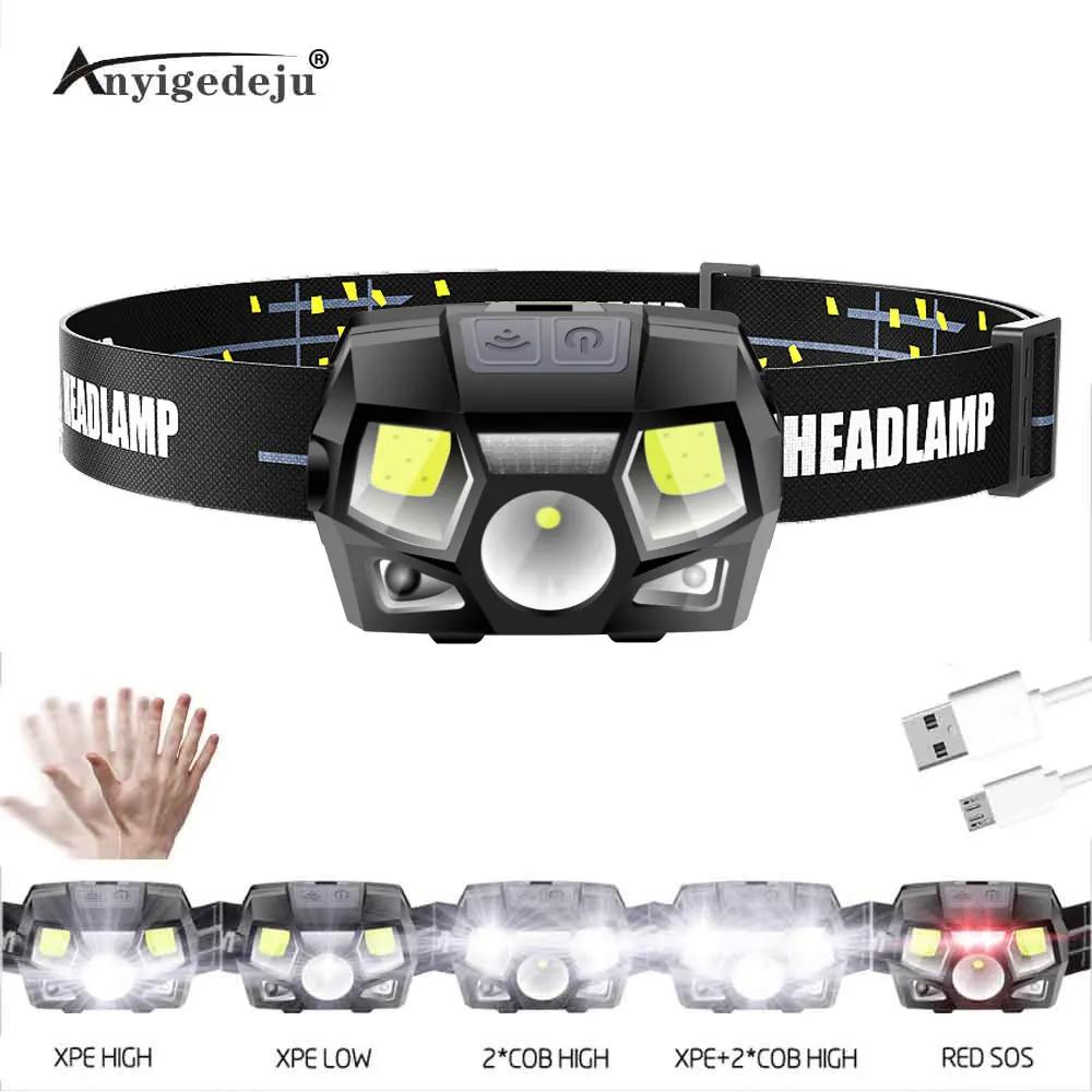 ANYIGE Linterna frontal LED recargable USB para pesca