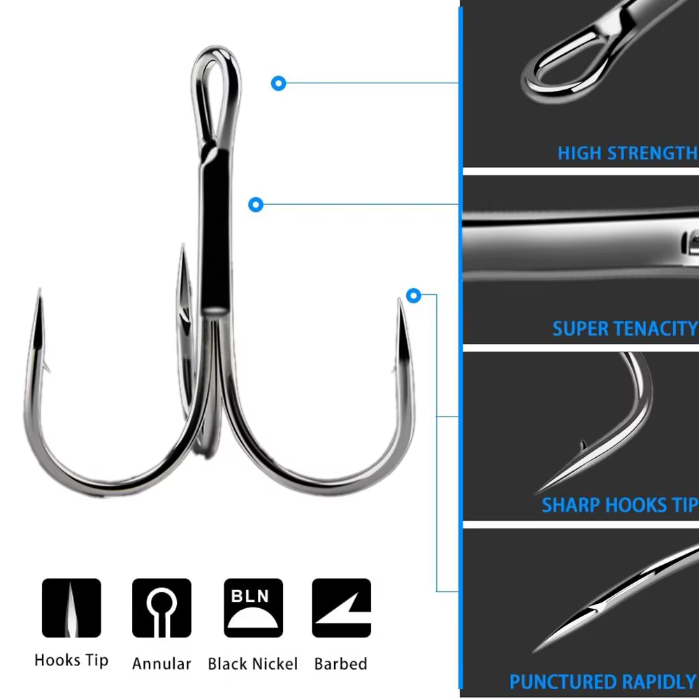 Anzuelos Treble de carbono negro – Curvo redonda para carpa - imagen 5