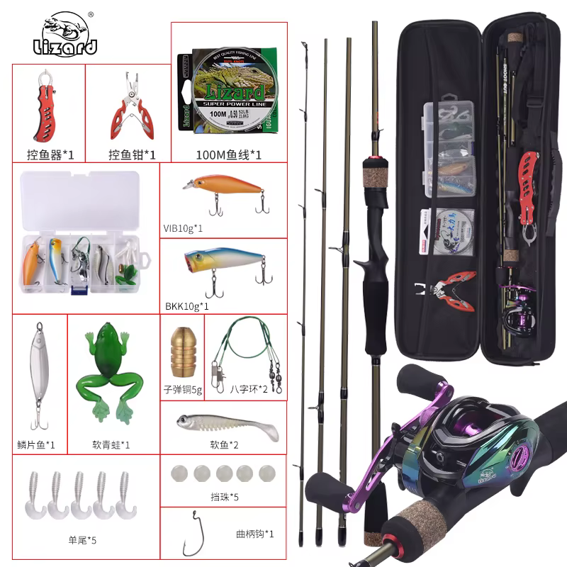 Lizard Caña Baitcasting Carbono y Carrete