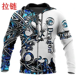 Sudadera Dragón Tatuaje 3D Azul – Estilo Callejero Talla Única