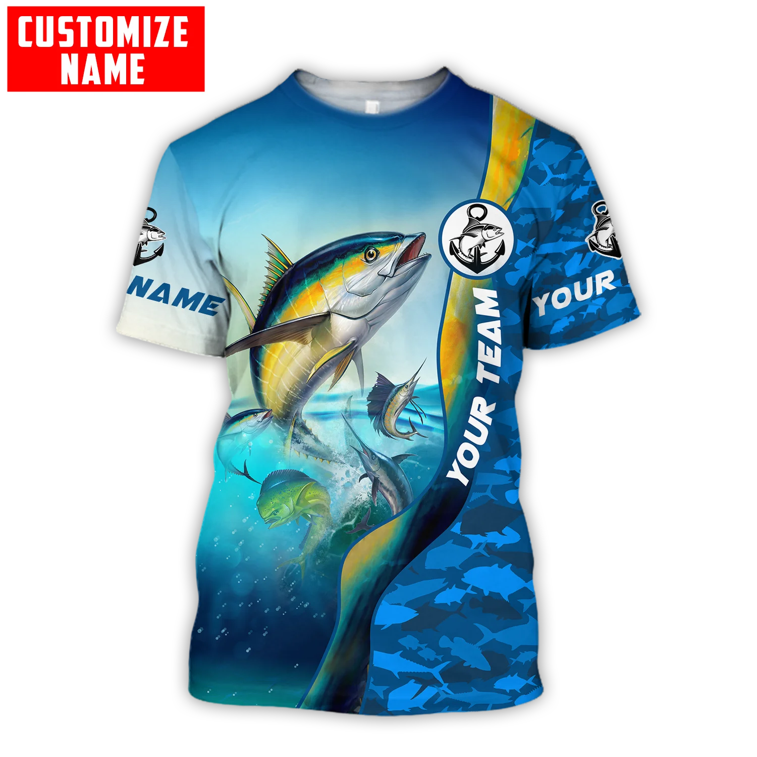 Camiseta pesca manga corta hombre – Estampado 3D camuflaje atún