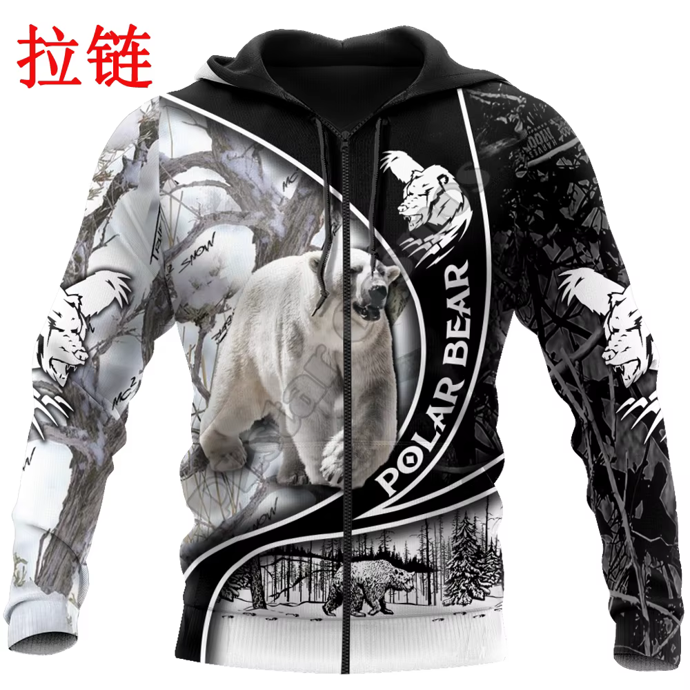 Chaqueta de pesca Oso Polar con capucha 3D unisex - imagen 3