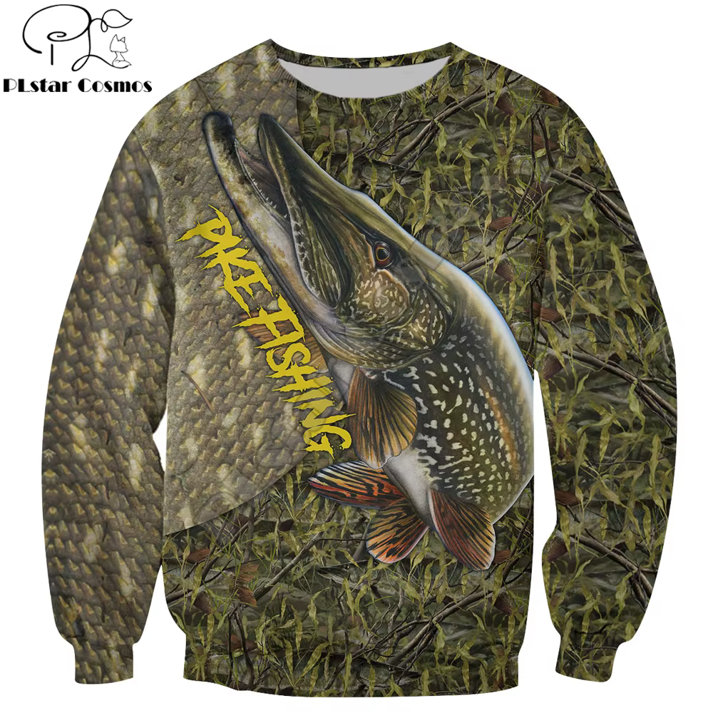 Sudadera con capucha arte 3D pesca del lucio – Unisex otoño - imagen 5