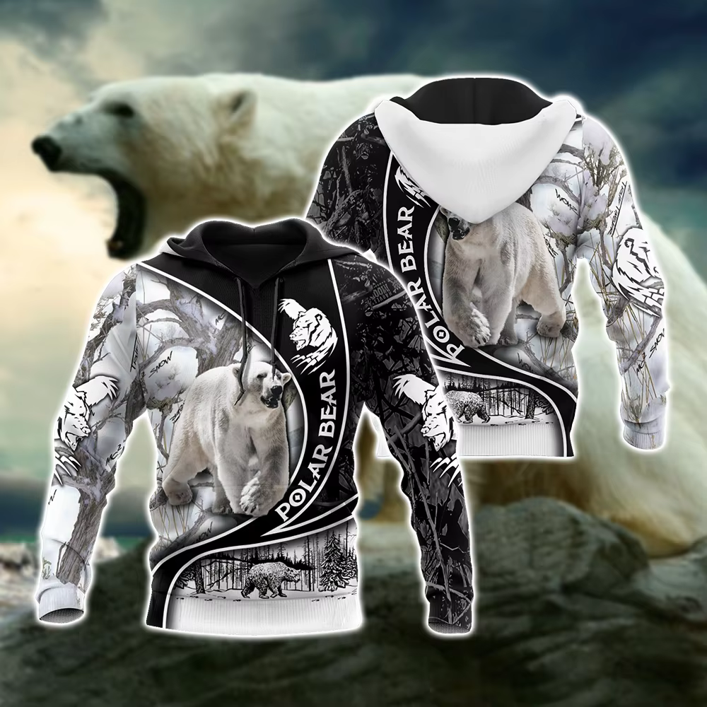 Chaqueta de pesca Oso Polar con capucha 3D unisex - imagen 2