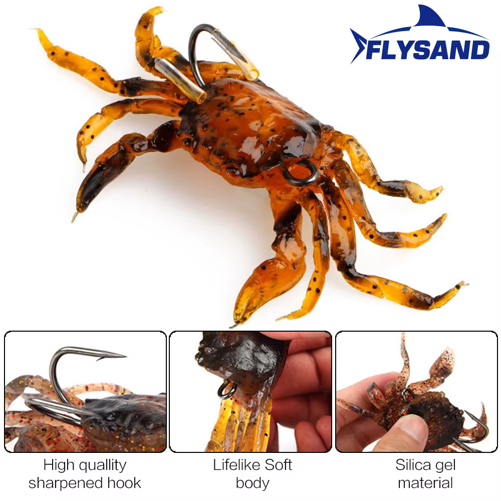 Señuelo Cangrejo FLYSAND 3D – Doble gancho afilado de silicona - imagen 2
