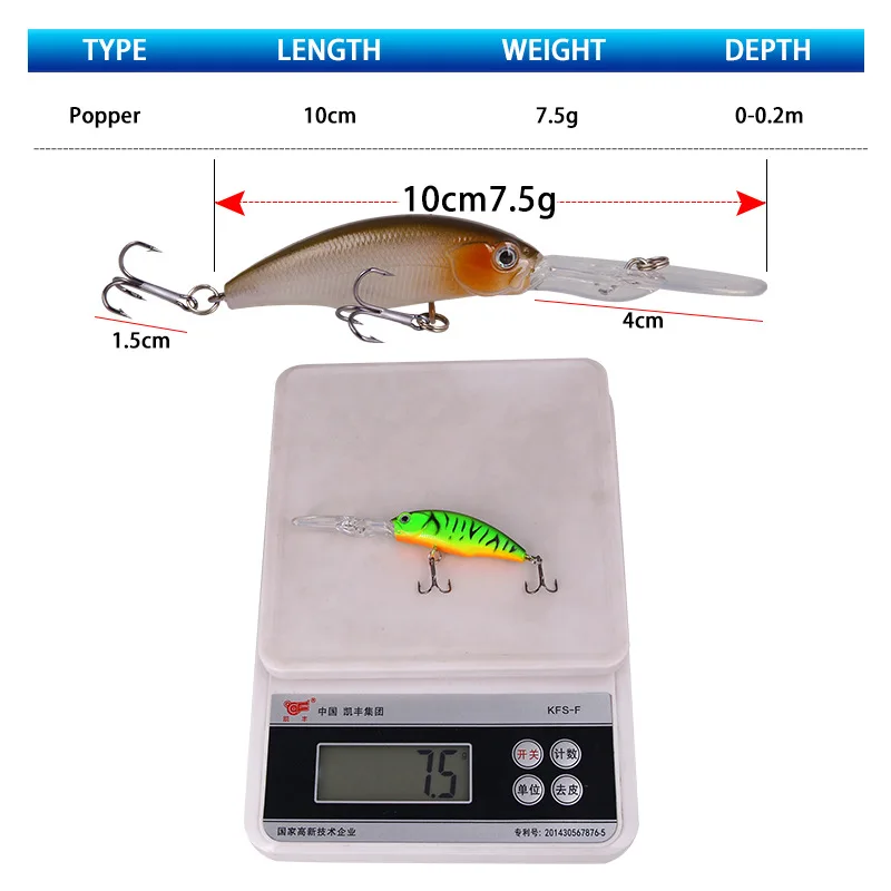 Crankbait flotante mostrando sus anzuelos triples