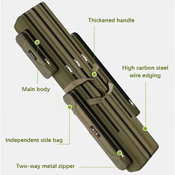 Bolso de lona plegable verde para caña de pescar