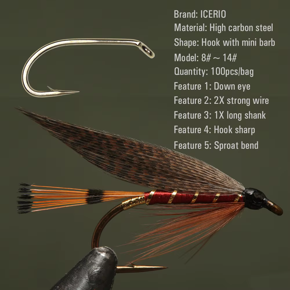 Anzuelo mosca forjado con micro púas para pesca – Vástago largo - imagen 3