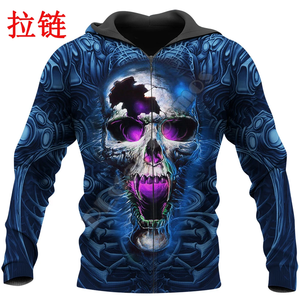 KJ657 Sudadera Pesca Capucha Calavera 3D – Estilo Unisex - imagen 3