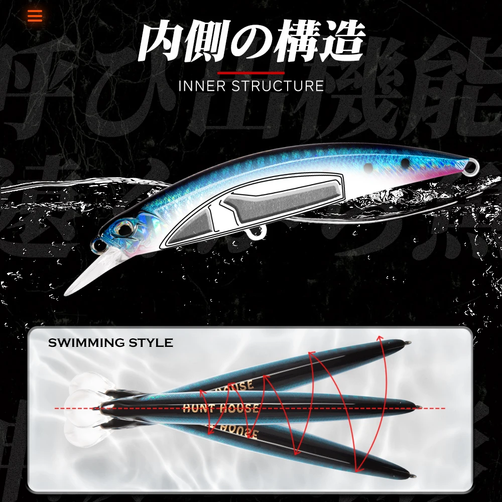 Hunthouse Ryuki Minnow – Wobbler hundimiento lento para lubina - imagen 2