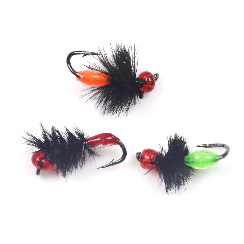 Pack de 6 señuelos Bimoo mini hormiga negra y ninfa para pesca con mosca