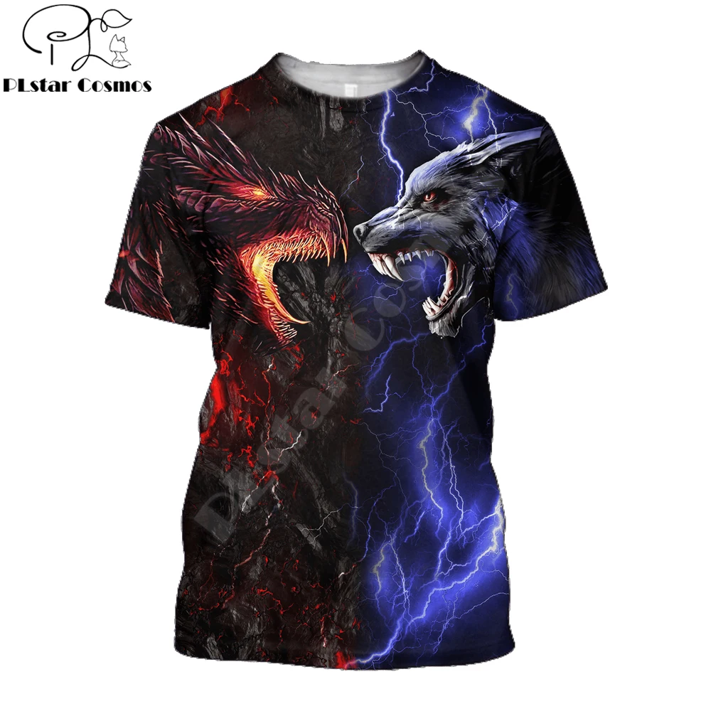 Camiseta de pesca estampado 3D dragón y lobo - imagen 4
