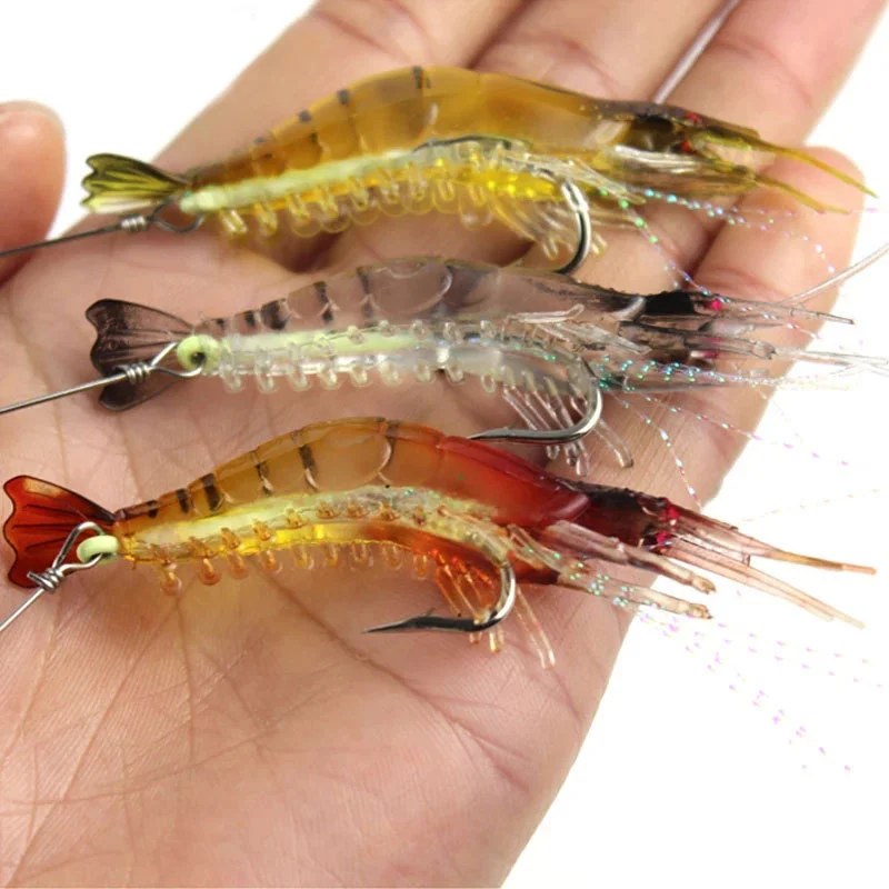 Vinilo Camarón Luminoso con Anzuelos y Giratorio para Pesca