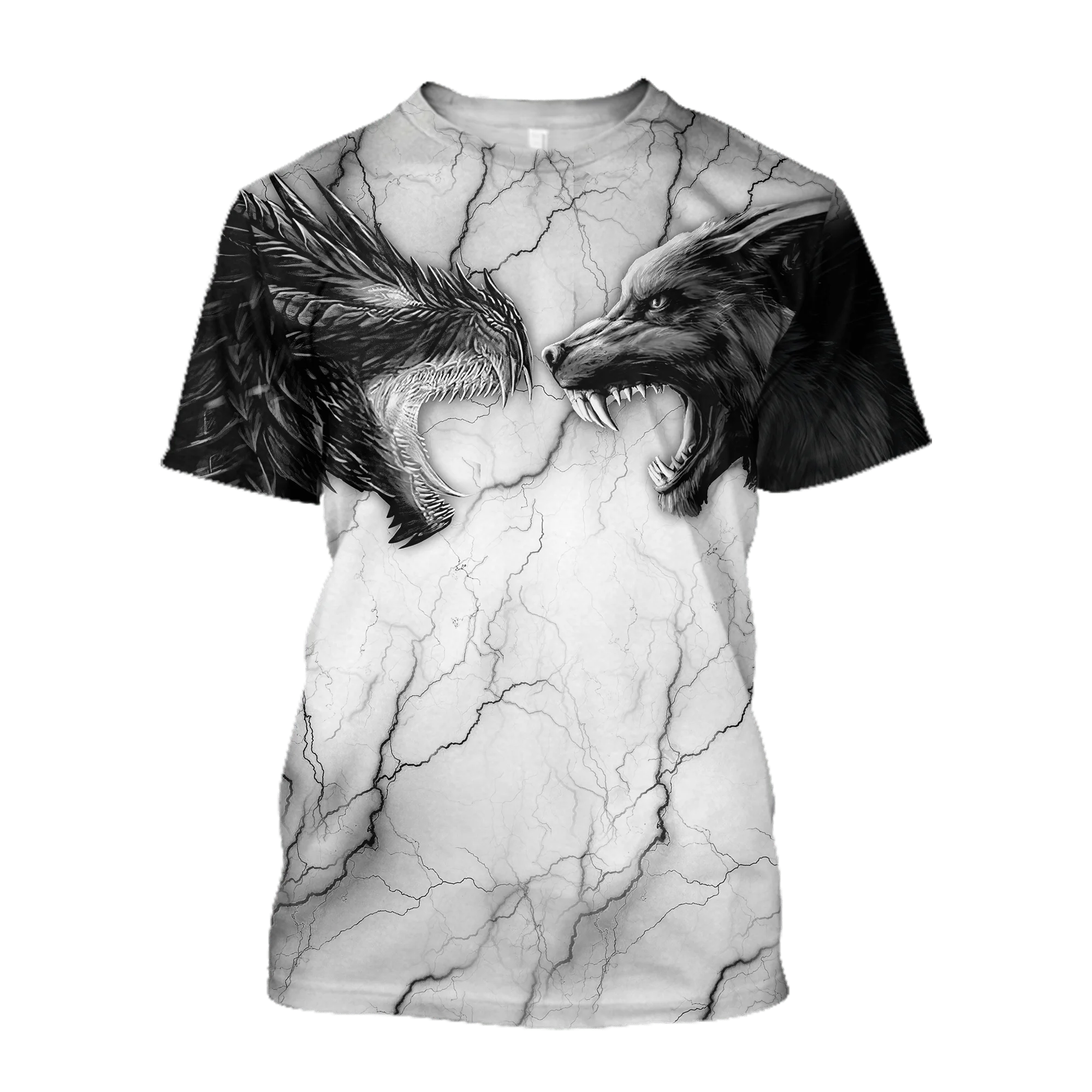 Camiseta de pesca estampado 3D dragón y lobo - imagen 2