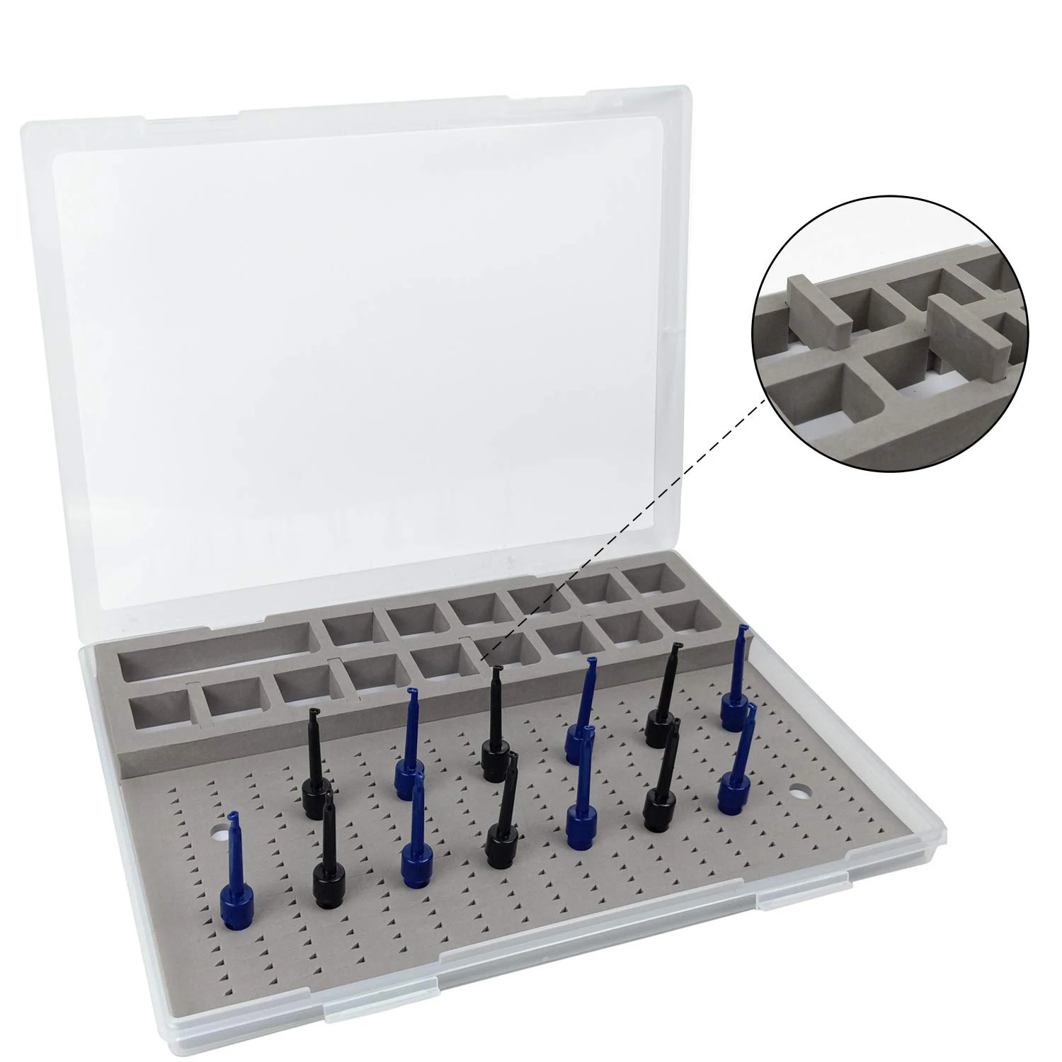 Vista frontal de la caja Aventik A4 con tapa transparente