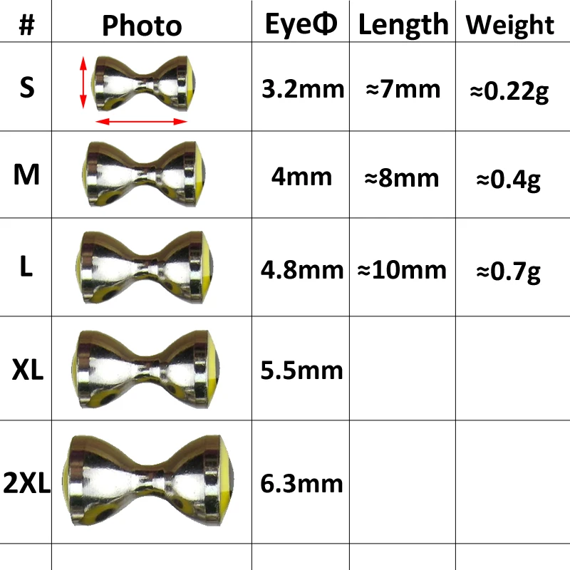 Variedad de tamaños de mancuernas de latón 3,2mm, 4mm y 4,8mm