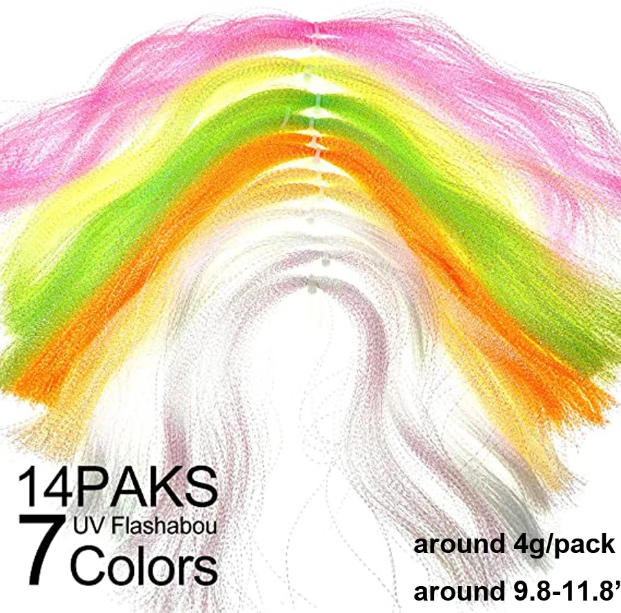 Paquete de flashabou UV multicolores para atado de moscas