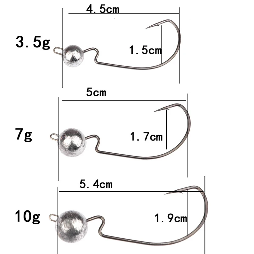 Cabezales jig MNFT de plomo redondo disponibles en diferentes pesos para pesca con señuelos blandos