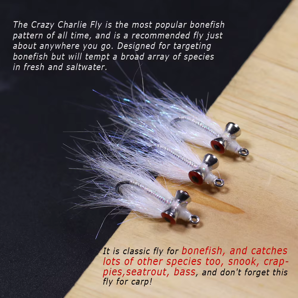 Bimoo Crazy Charlie Bonefish – Mosca agua salada trucha marina #6/#8 perla ojo latón - imagen 4