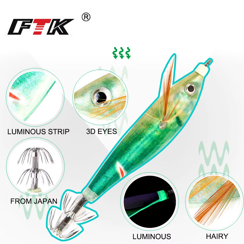 FTK Señuelo Mar Wobbler Camarón - Cebo Duro Madera Jigging Pulpo