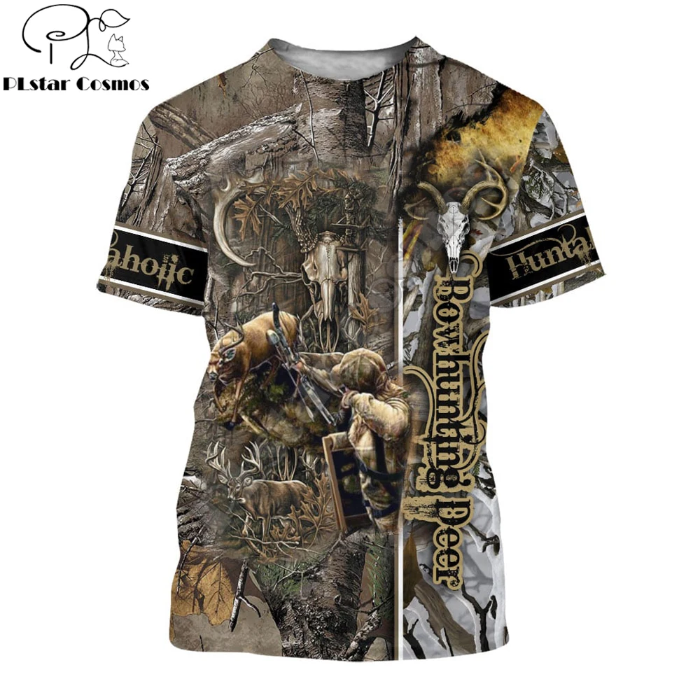 TX0164 Camiseta Camuflaje Ciervo Caza con Arco 3D Harajuku Manga Corta