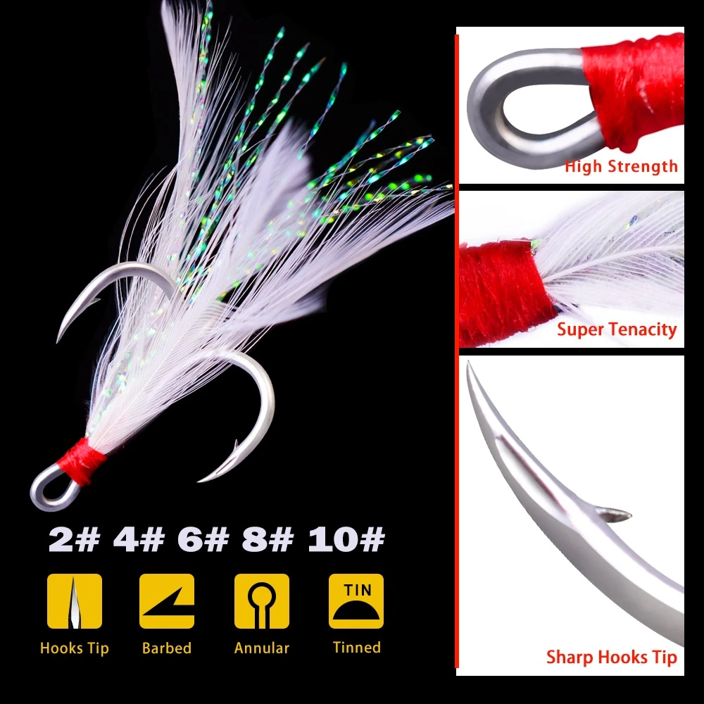 Anzuelos triples con plumas de acero al carbono para pesca - imagen 5