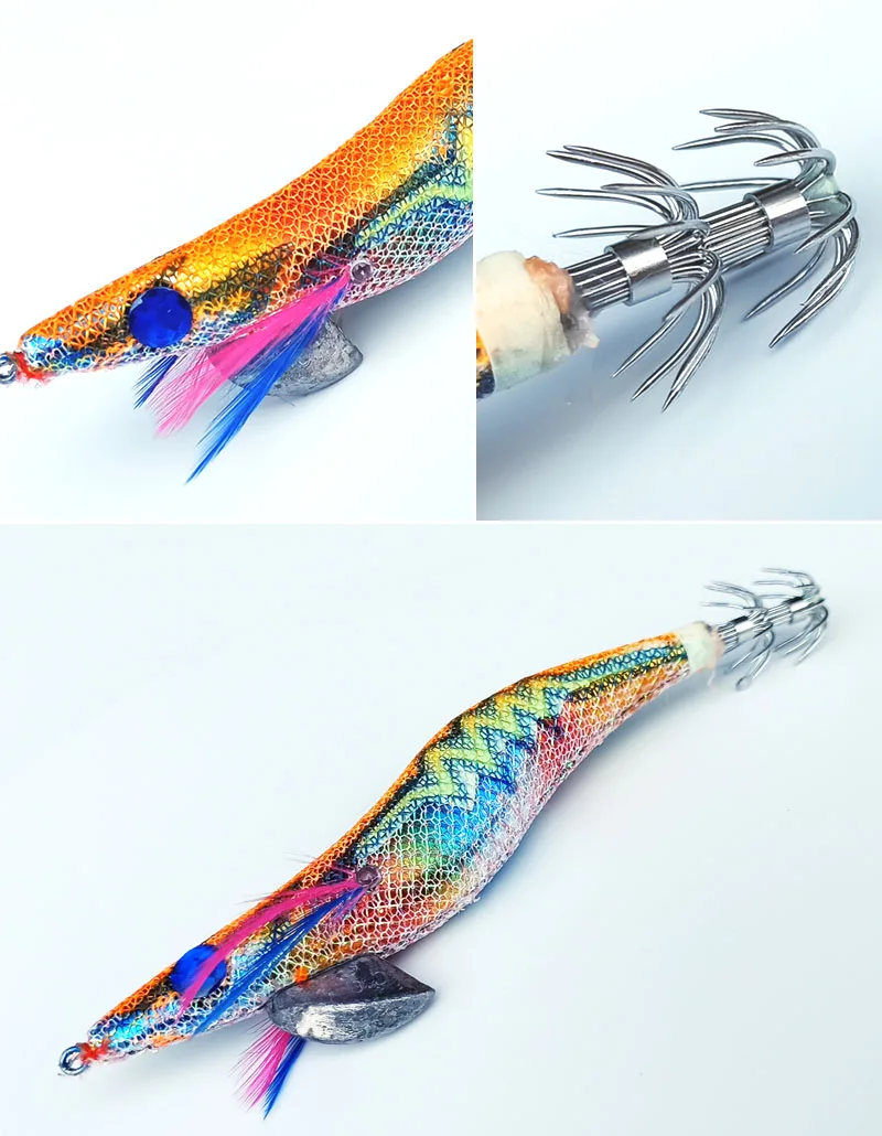 Jig luminoso para calamares y pulpos con camarón de madera - imagen 2