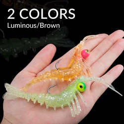Señuelo luminoso camarón de silicona con anzuelos afilados