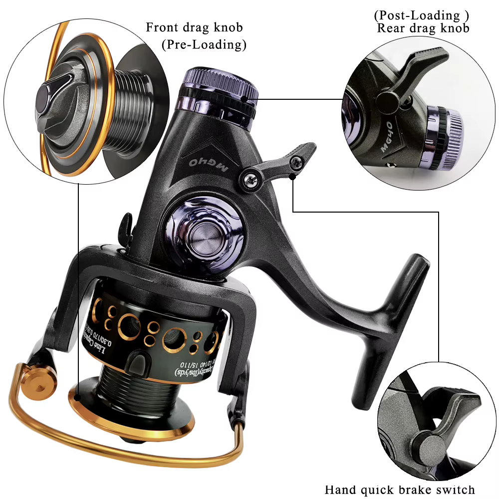 Carrete de carpa con freno dual – Giratorio de metal - imagen 4