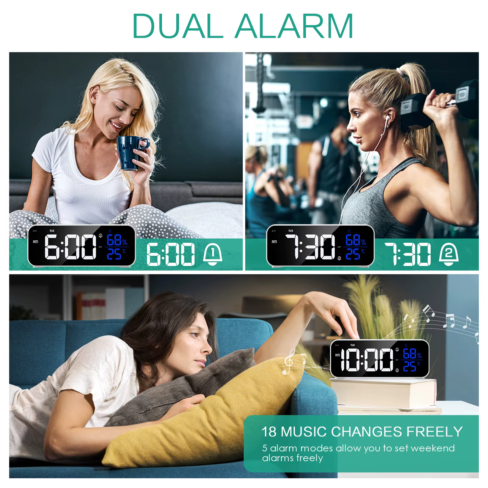 Despertador LED ORIA – Reloj Digital con Espejo y Brillo Ajustable - imagen 4