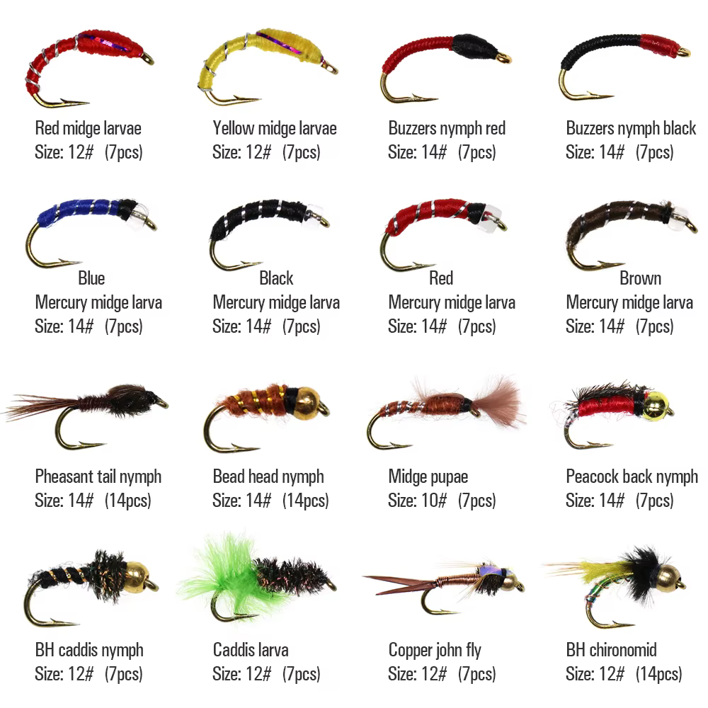 ICERIO Kit surtido de moscas ninfa Scud Midge para trucha con caja - imagen 4