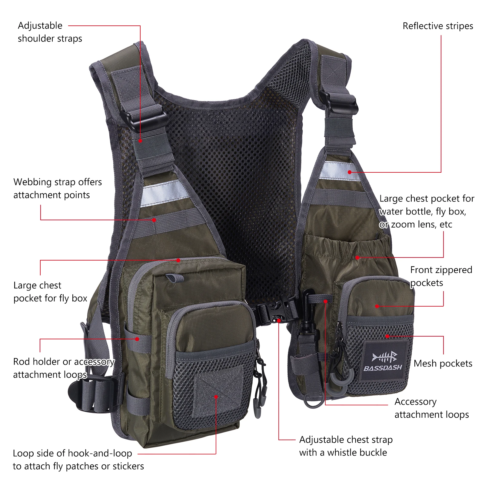 Bassdash FV08 Chaleco de pesca con mosca ultraligero unisex - imagen 5