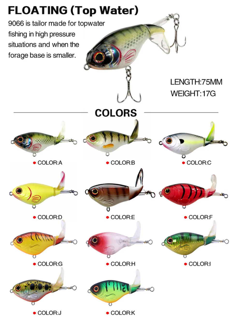 Variedad de colores disponibles del señuelo WALK FISH