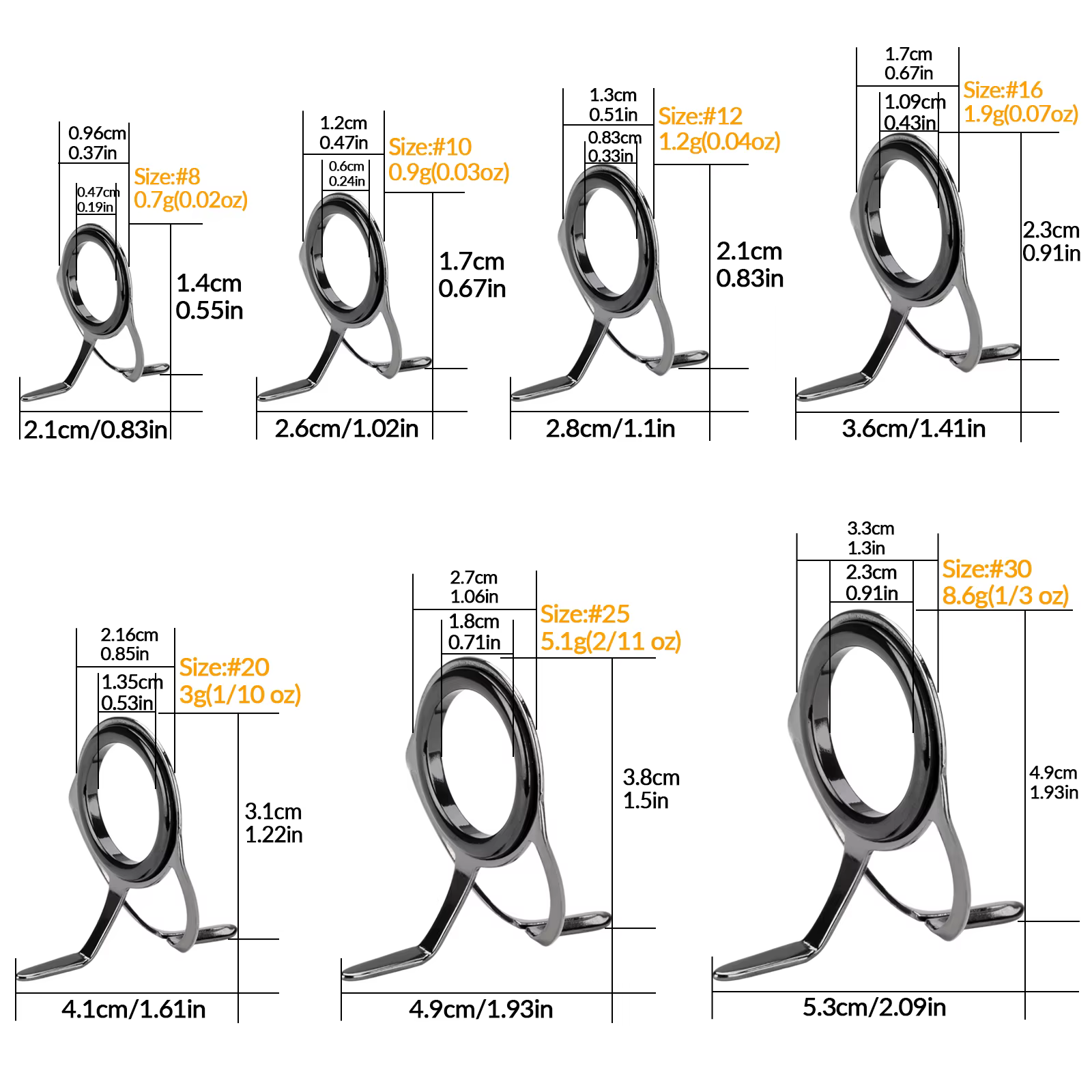 Anillos puntuación cerámicos recambio caña pescar – Acero inoxidable - imagen 2