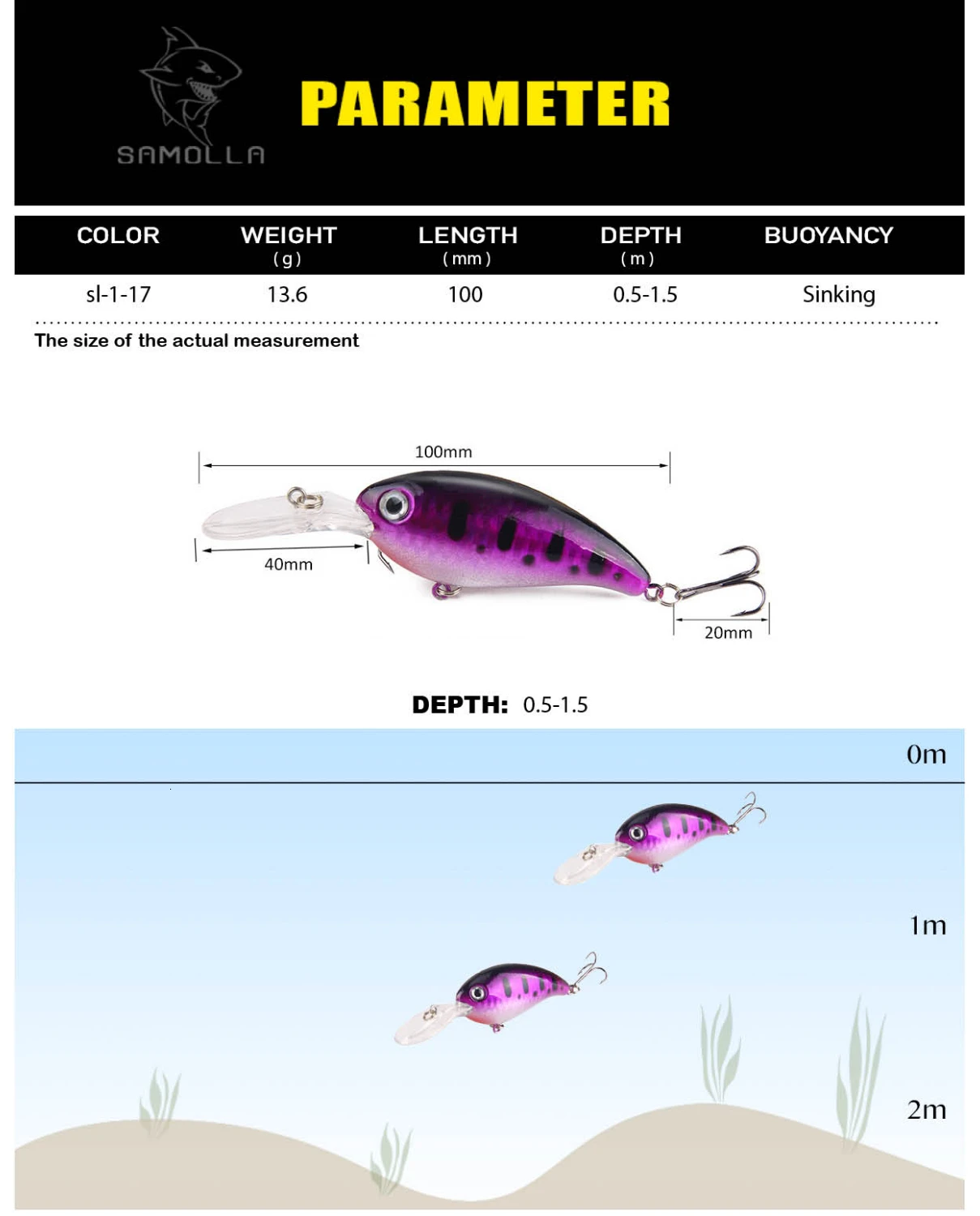 Señuelo crankbait SAMOLLA con diseño realista y ojos 3D