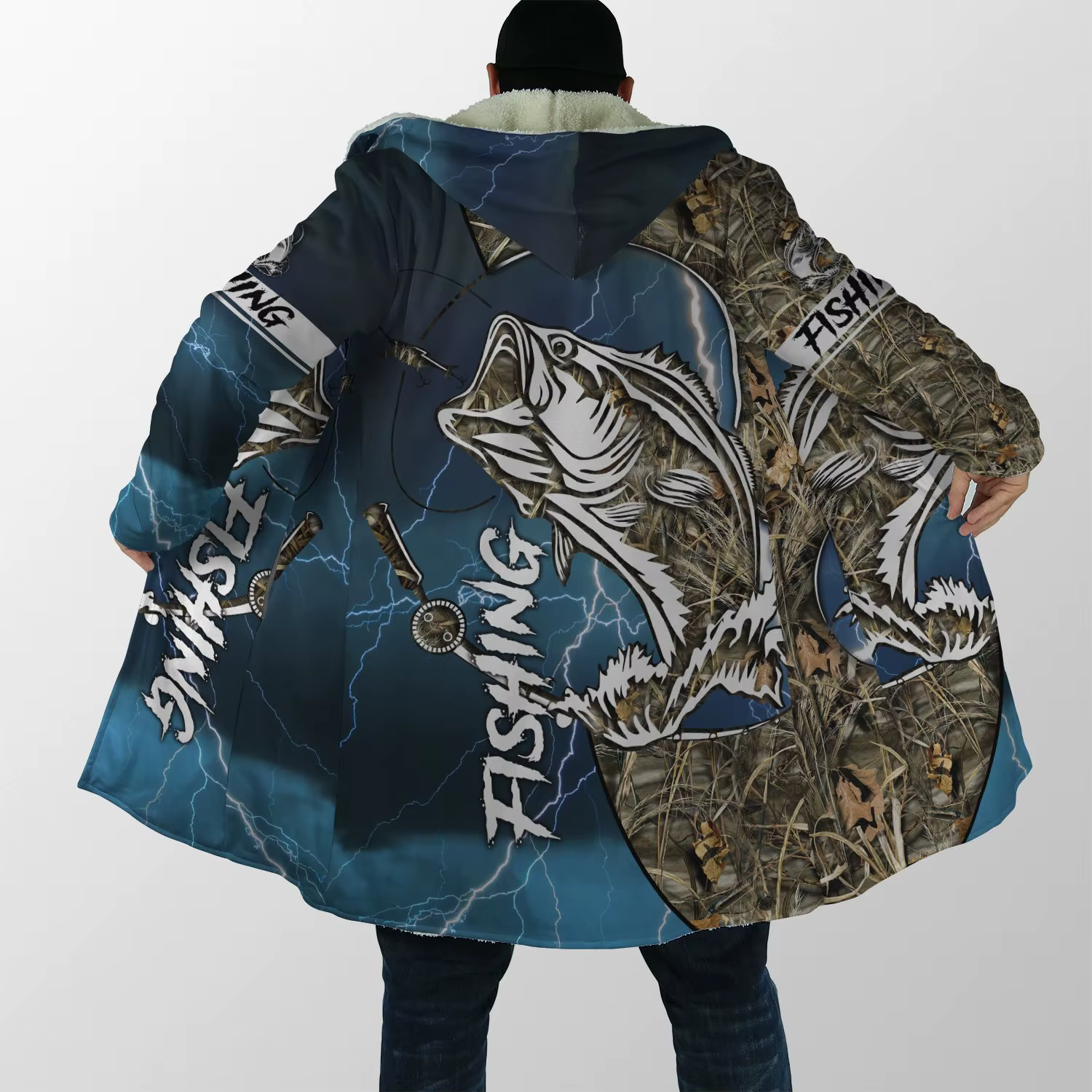 Capa de lana DP08 para pesca de lubina – Estampado 3D con capucha - imagen 3