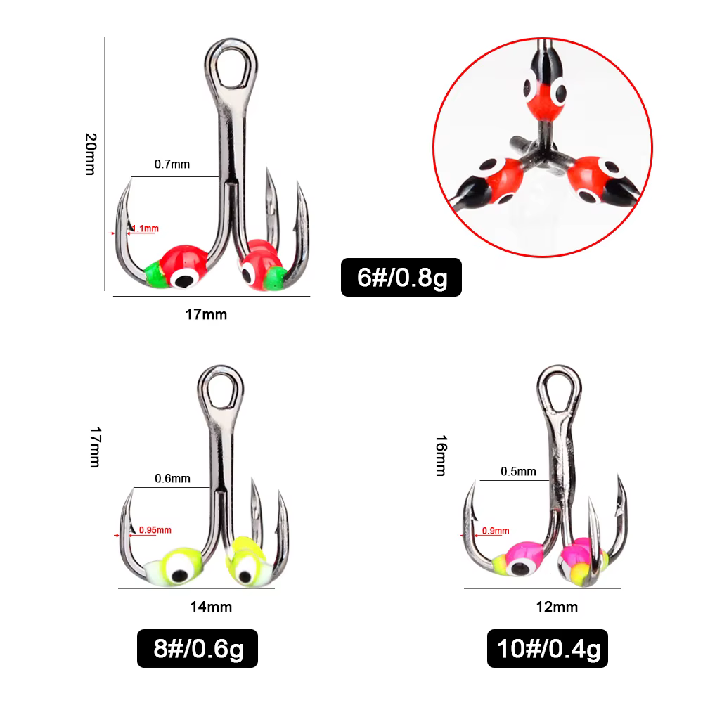 Anzuelos triples Fish King – Acero carbono y púas volteadas para hielo - imagen 2