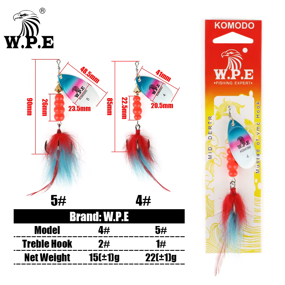 W.P.E Señuelo giratorio cuchara plumas metálicas – Cebo multicolor - imagen 2