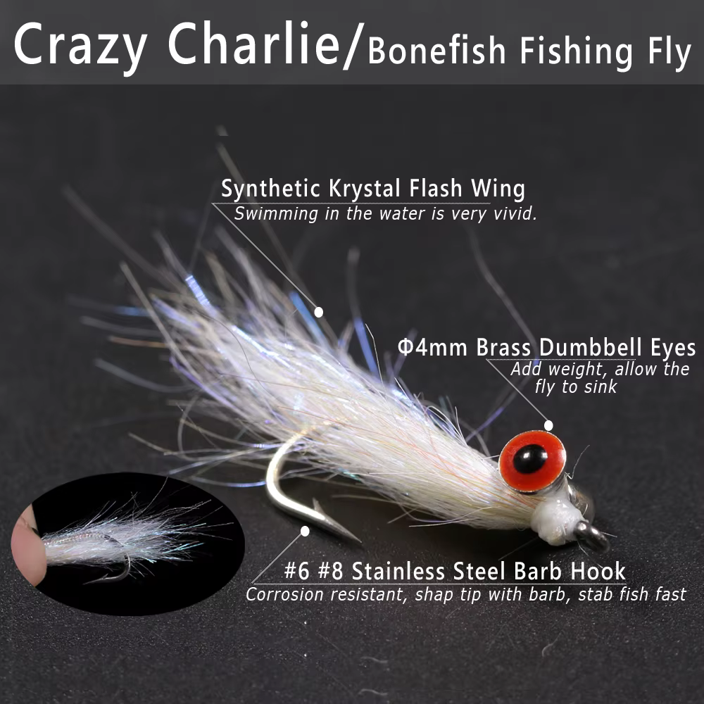 Bimoo Crazy Charlie Bonefish – Mosca agua salada trucha marina #6/#8 perla ojo latón - imagen 2