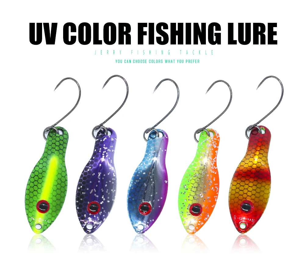Kit de señuelos Jerry con cucharas ultraligeras y colores UV para pesca de trucha