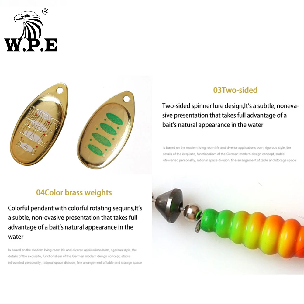W.P.E KOMODO Señuelo Lubina – Cuchara Latón con Pluma y Gancho Triple - imagen 2