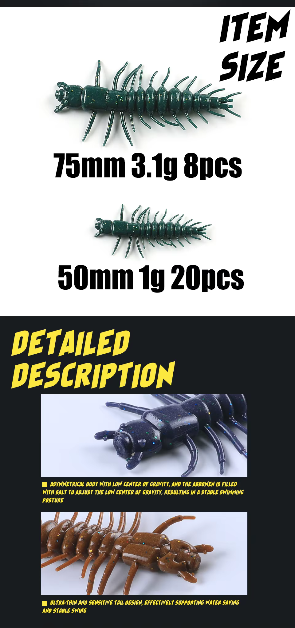 Variantes de tamaño del Zaza Larva
