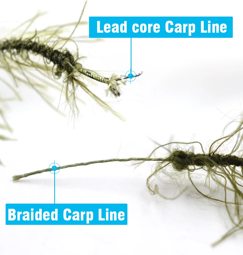 Línea leadcore MNFT en diferentes resistencias 25 35 45 lb para carpa