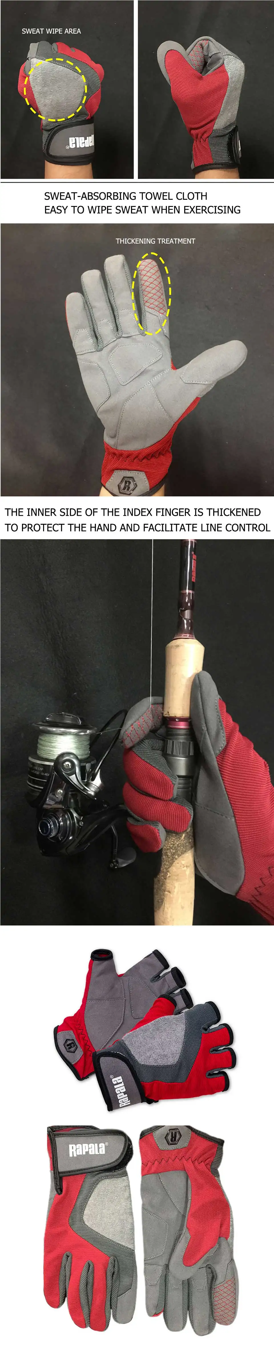 Detalle del agarre antideslizante en guantes Rapala