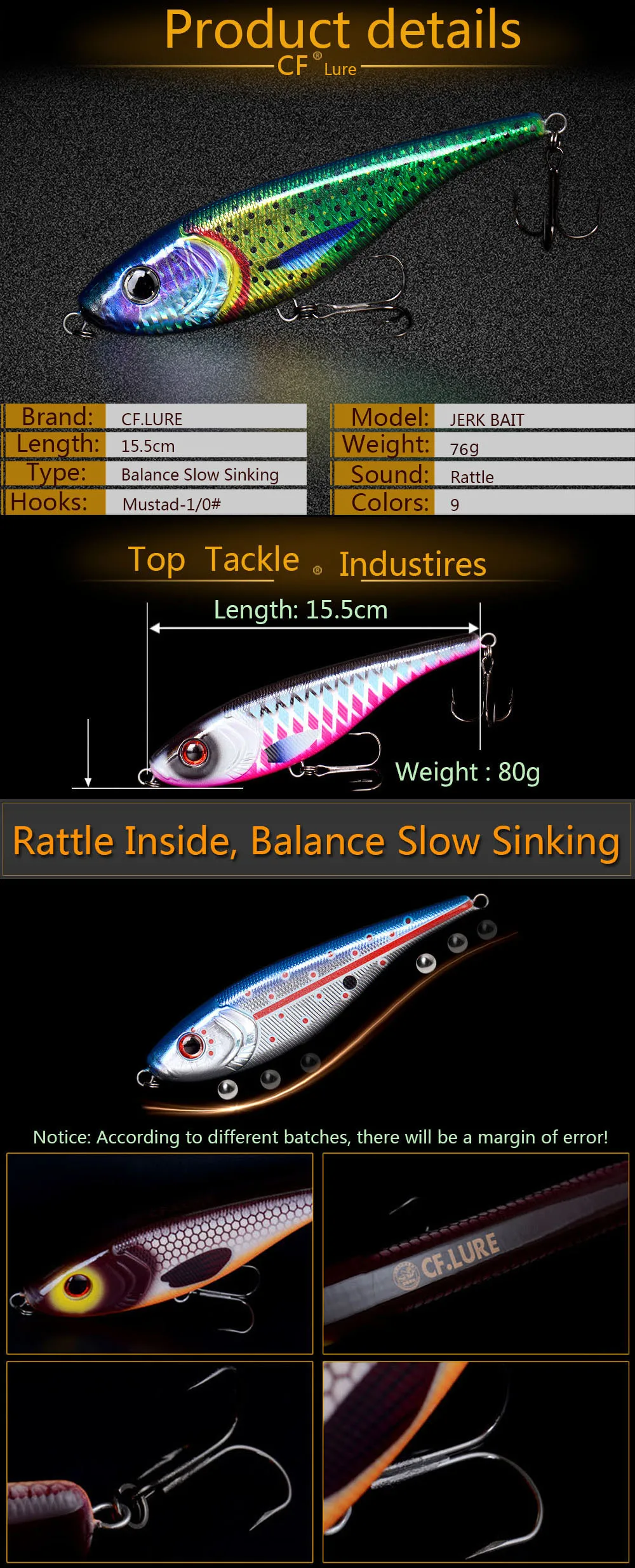 Vista del CF LURE 155mm 75g para pesca con pausas y tirones