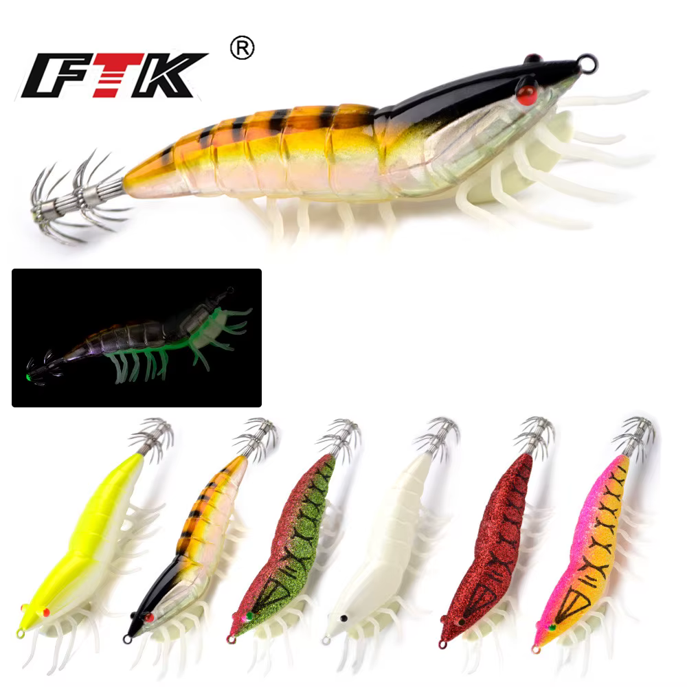 FTK Squid Hook – Señuelo calamar noctilucente con ojos 3D