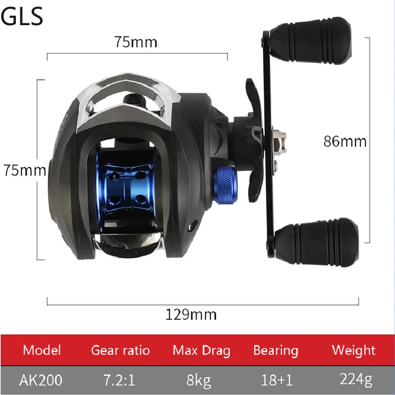 Carrete Baitcasting 7.2:1 18+1BB arrastre 8kg – Metal rojo/azul/plateado/dorado/púrpura - imagen 3