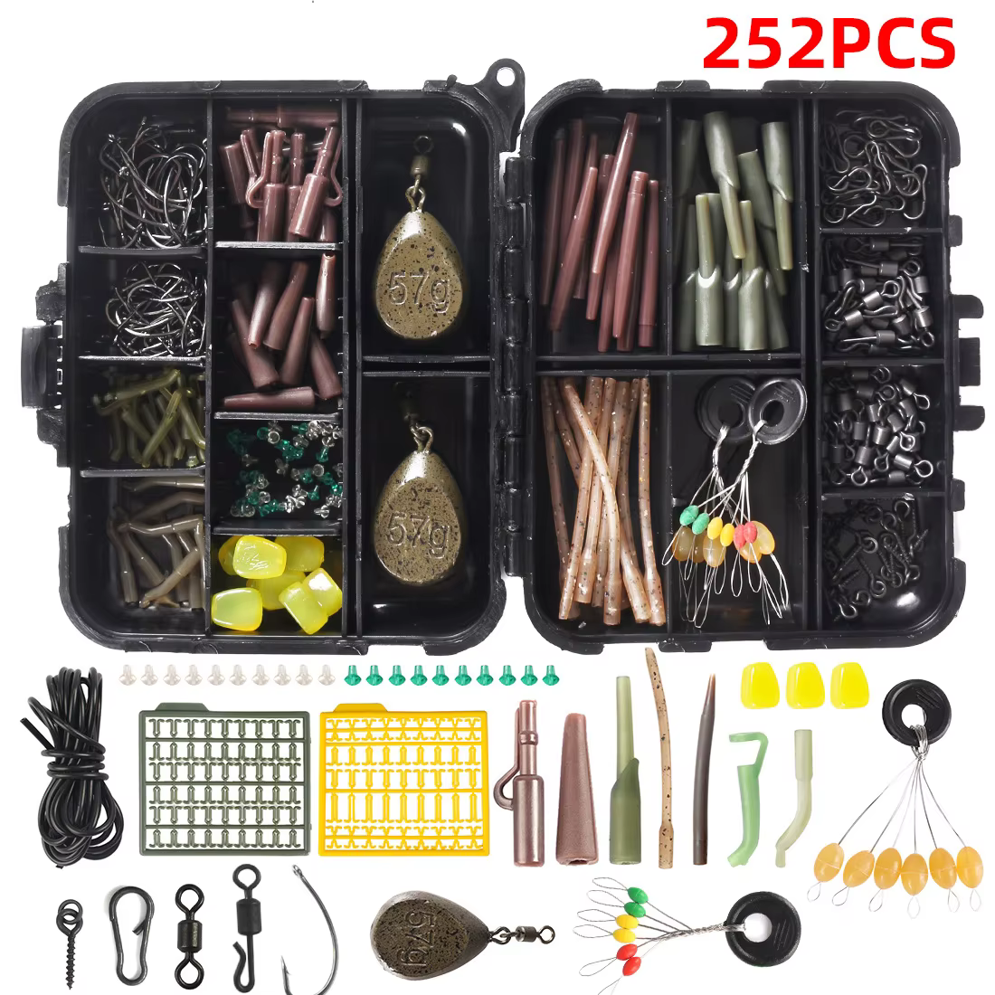 Kit Accesorios Pesca de Carpa – Ganchos, Giratorios y Señuelos